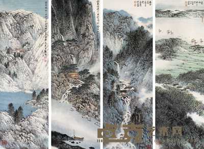 许天然 乙酉（2005）年作 山水 四条屏 82×27cm×4